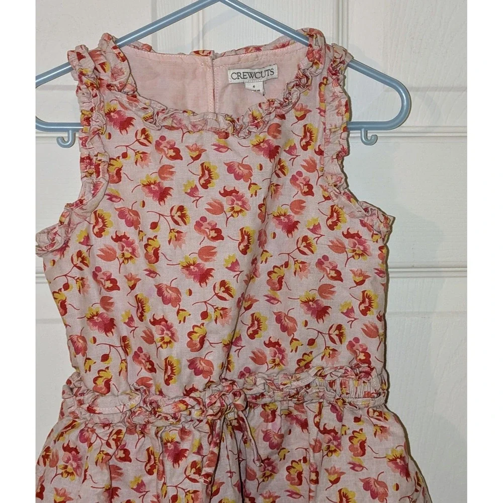 Crewcuts J‎ Crew Girls Size 4 Pink Floral Print Sleeveless Ruffle Dress NWT